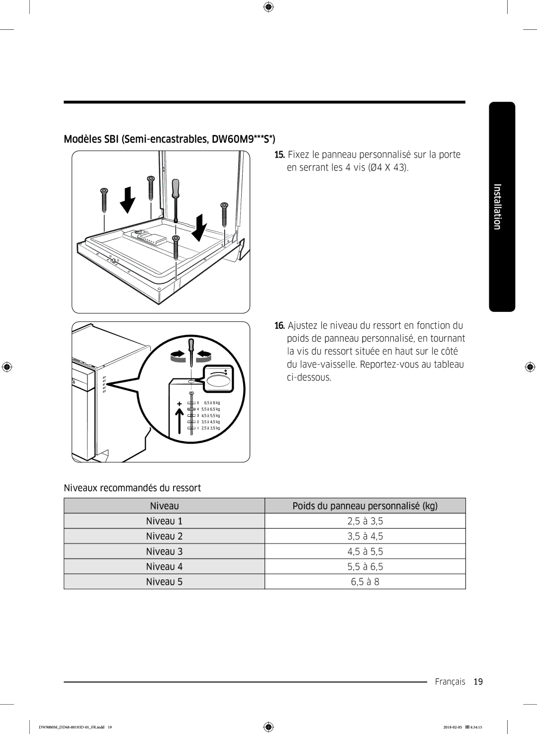 Samsung DW60M9530BB/ET, DW60M9970US/ET, DW60M9550BB/ET manual Français 19  